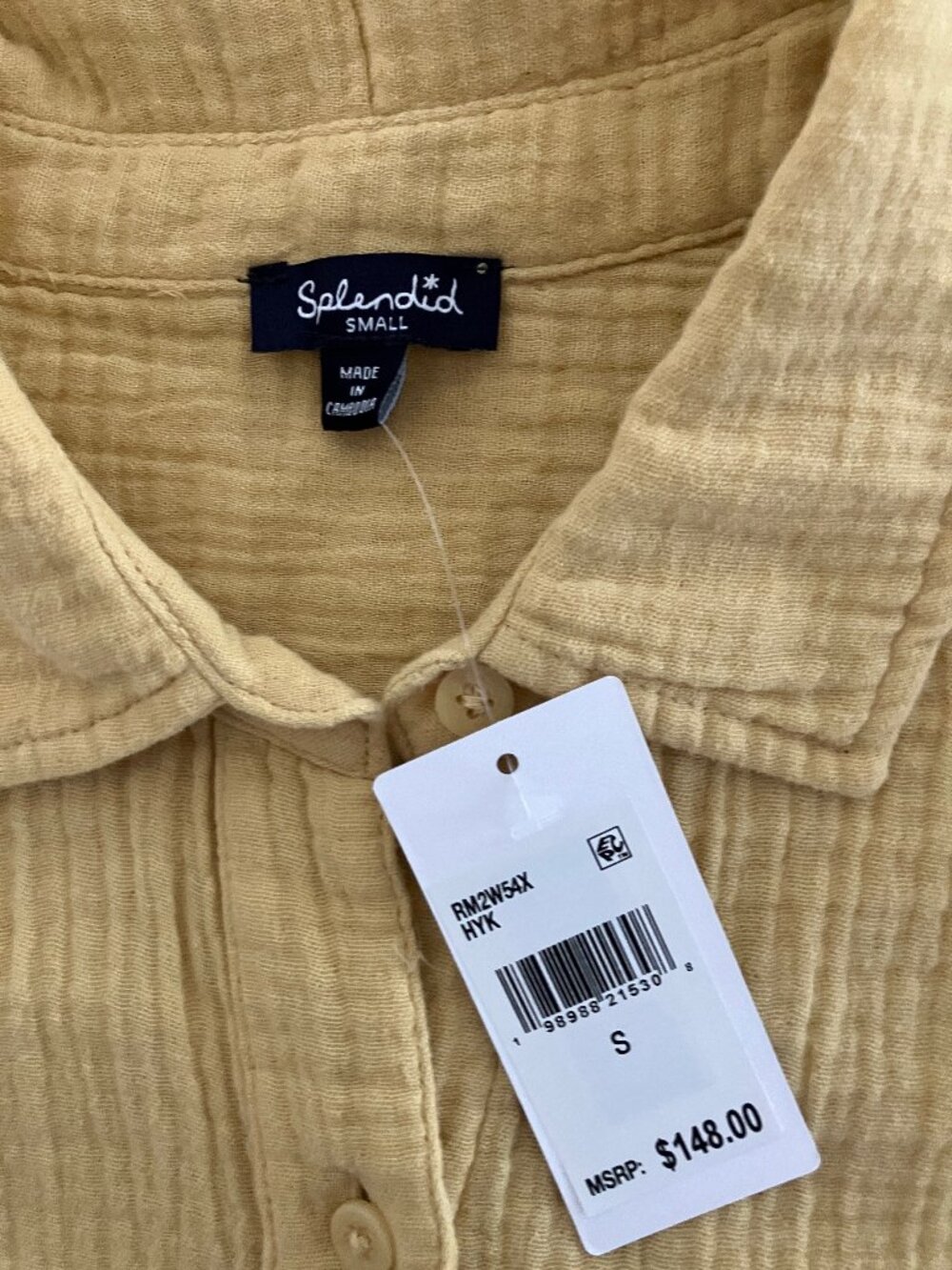 Splendid Ava Gauze Long Sleeve Button Up Yellow Shirt Size Small NWT
